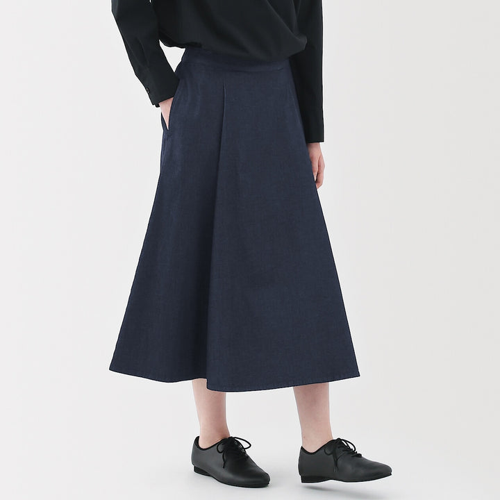 Stretch Lightweight Denim Flare Skirt