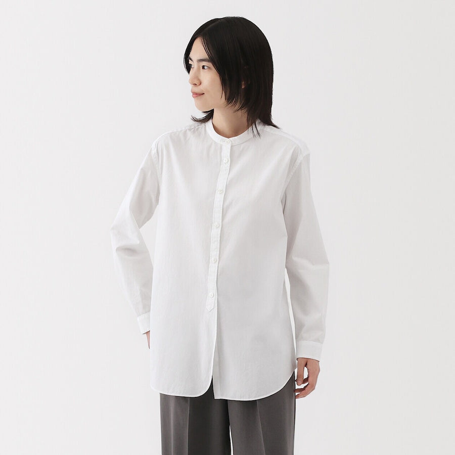 W's Washed broadcloth Stand collar long shirt WhiteXS