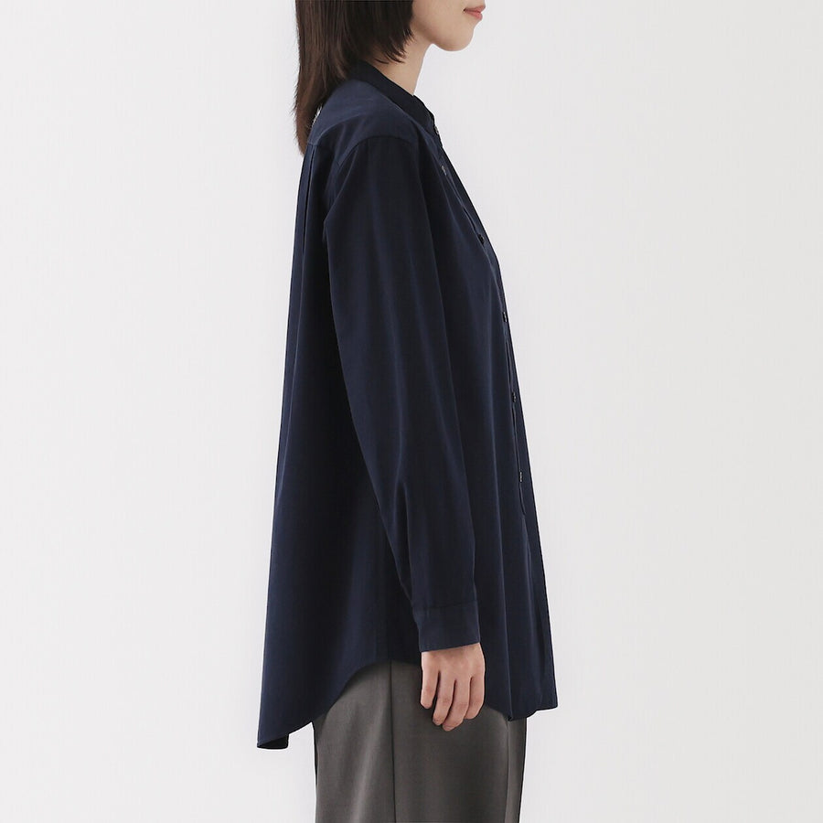 W's Washed broadcloth Stand collar long shirt WhiteXS