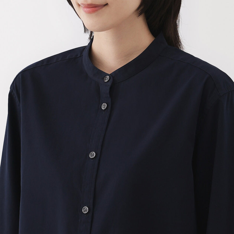 W's Washed broadcloth Stand collar long shirt WhiteXS