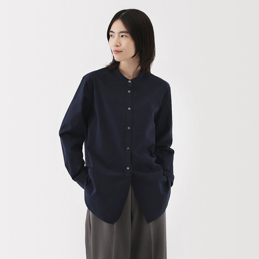W's Washed broadcloth Stand collar long shirt WhiteXS