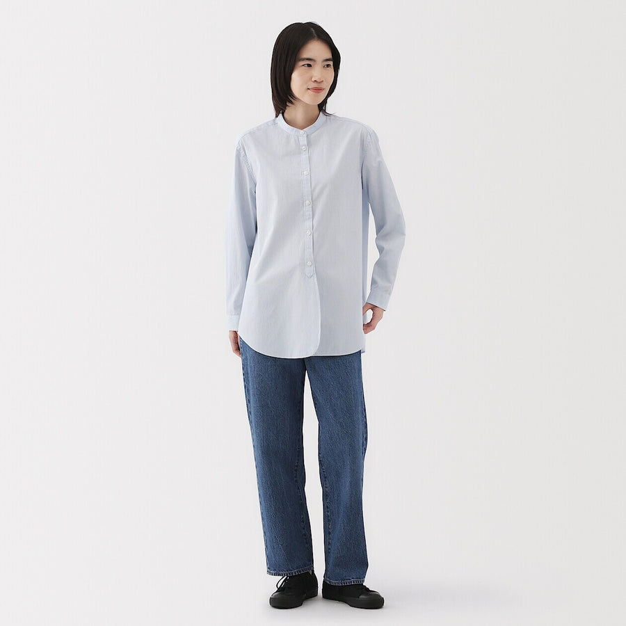 W's Washed broadcloth Stand collar long shirt WhiteXS