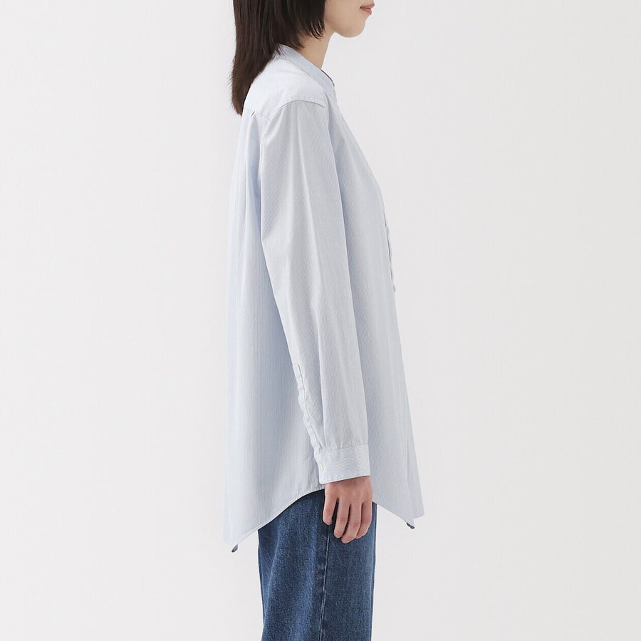 W's Washed broadcloth Stand collar long shirt WhiteXS