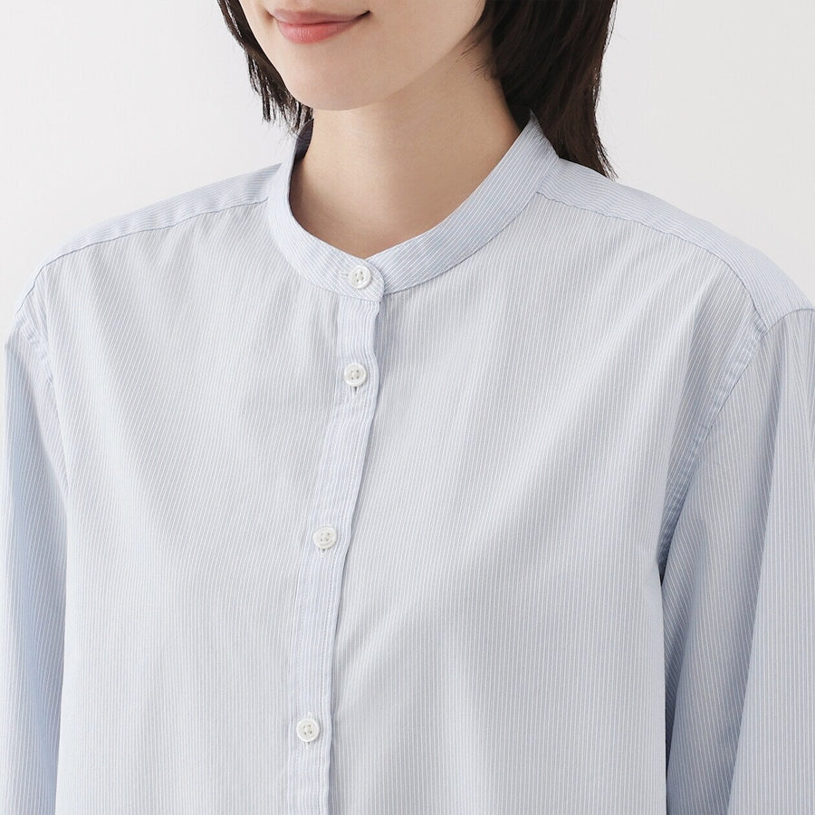W's Washed broadcloth Stand collar long shirt WhiteXS
