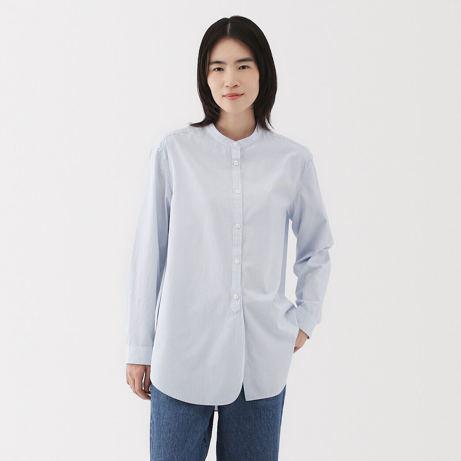 W's Washed broadcloth Stand collar long shirt WhiteXS
