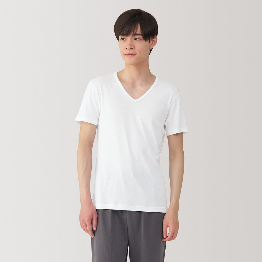 M's Moisture wicking cotton V neck S/S T-shirtWhiteXS