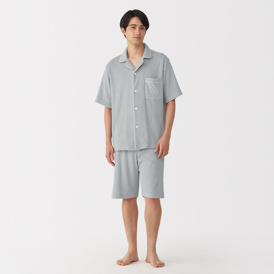 M's Wearable piled towel S/Slv pajamas Light greyXS