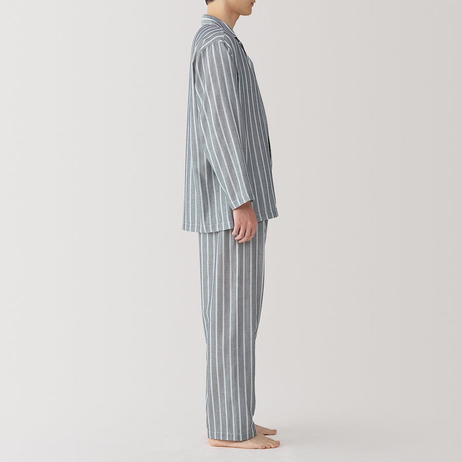 M's Side seamless Double gauze L/Slv pajamasM grey StripeXS
