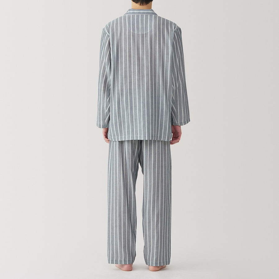 M's Side seamless Double gauze L/Slv pajamasM grey StripeXS