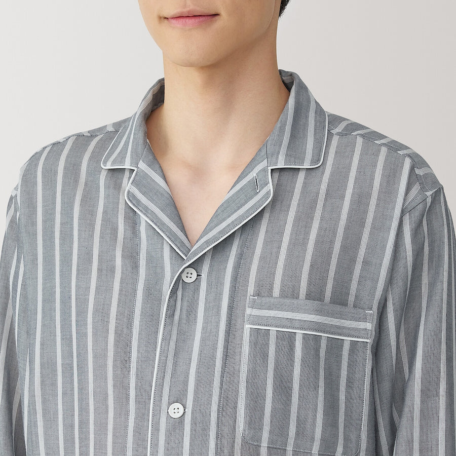 M's Side seamless Double gauze L/Slv pajamasM grey StripeXS
