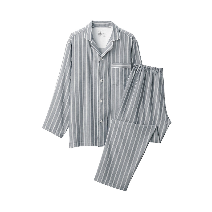M's Side seamless Double gauze L/Slv pajamasM grey StripeXS
