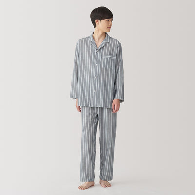 M's Side seamless Double gauze L/Slv pajamasM grey StripeXS