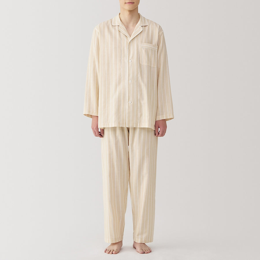 M's Side seamless Double gauze L/Slv pajamasM grey StripeXS