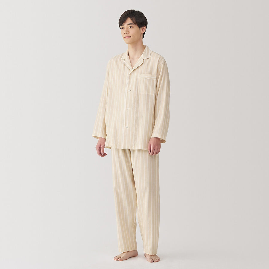 M's Side seamless Double gauze L/Slv pajamasM grey StripeXS