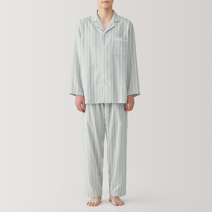 M's Side seamless Double gauze L/Slv pajamasM grey StripeXS