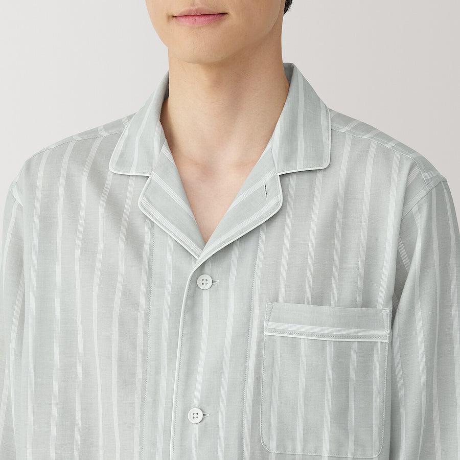 M's Side seamless Double gauze L/Slv pajamasM grey StripeXS
