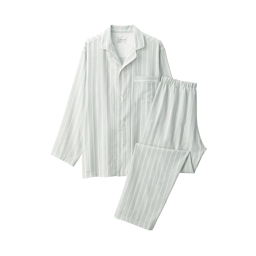 M's Side seamless Double gauze L/Slv pajamasM grey StripeXS