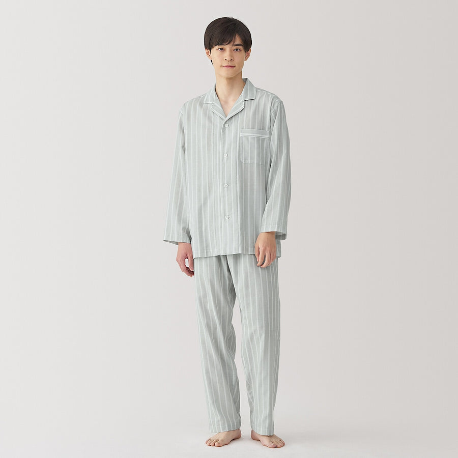 M's Side seamless Double gauze L/Slv pajamasM grey StripeXS