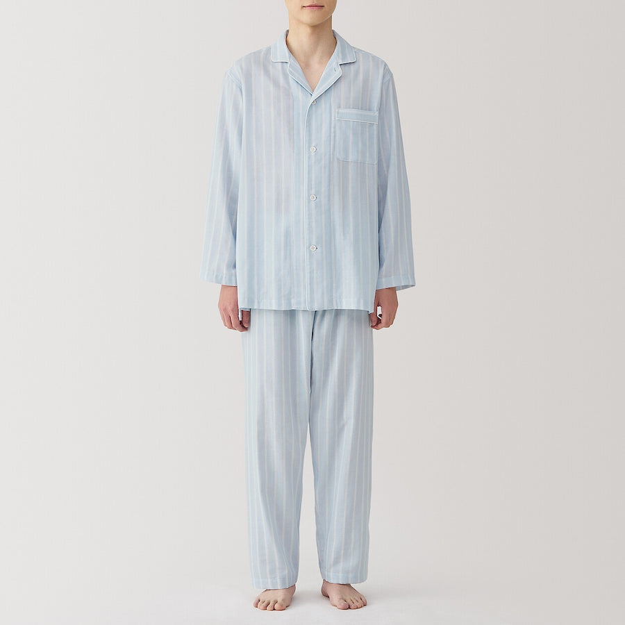 M's Side seamless Double gauze L/Slv pajamasM grey StripeXS