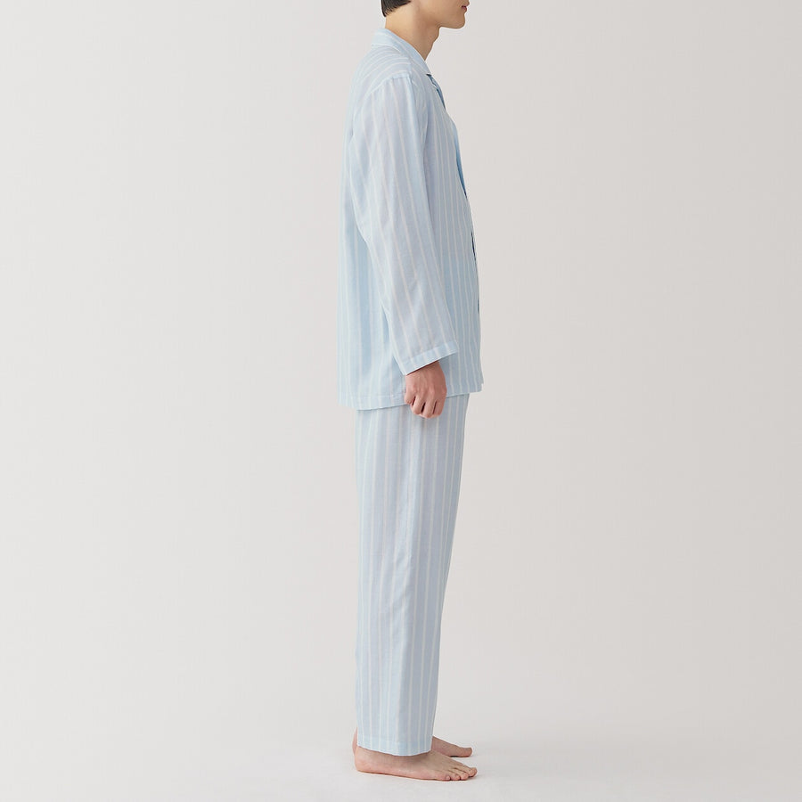 M's Side seamless Double gauze L/Slv pajamasM grey StripeXS