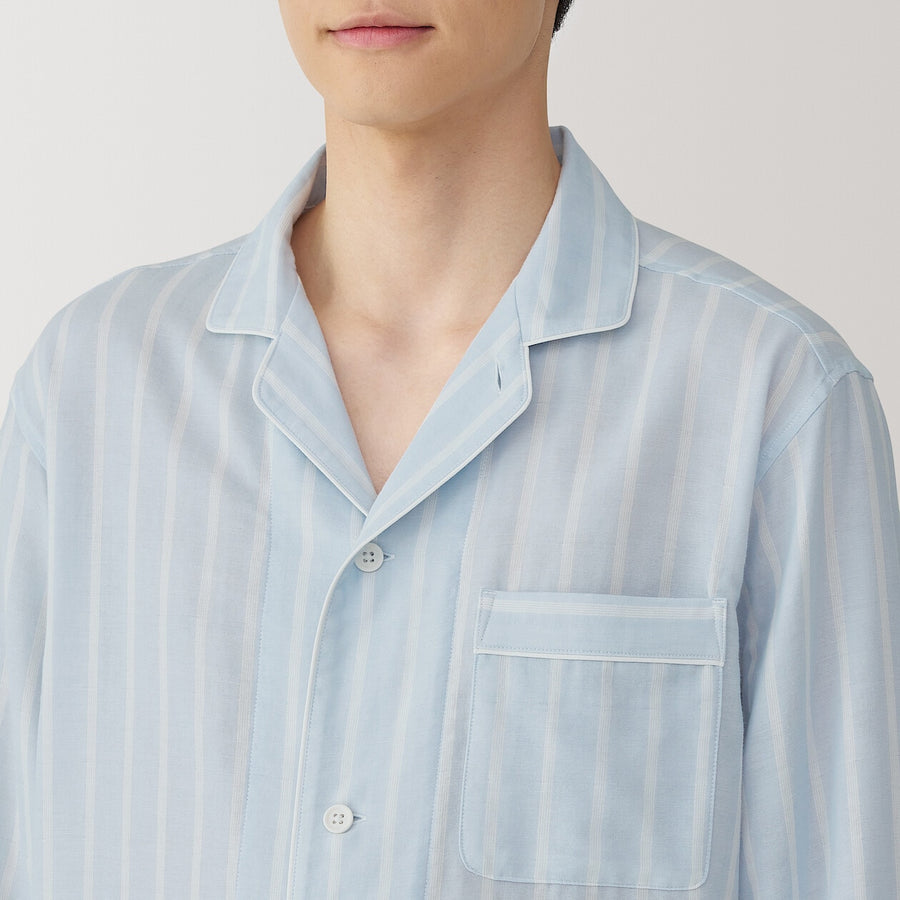 M's Side seamless Double gauze L/Slv pajamasM grey StripeXS