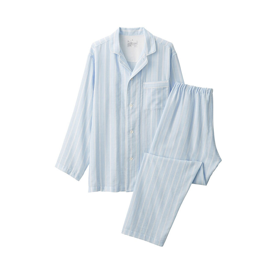 M's Side seamless Double gauze L/Slv pajamasM grey StripeXS