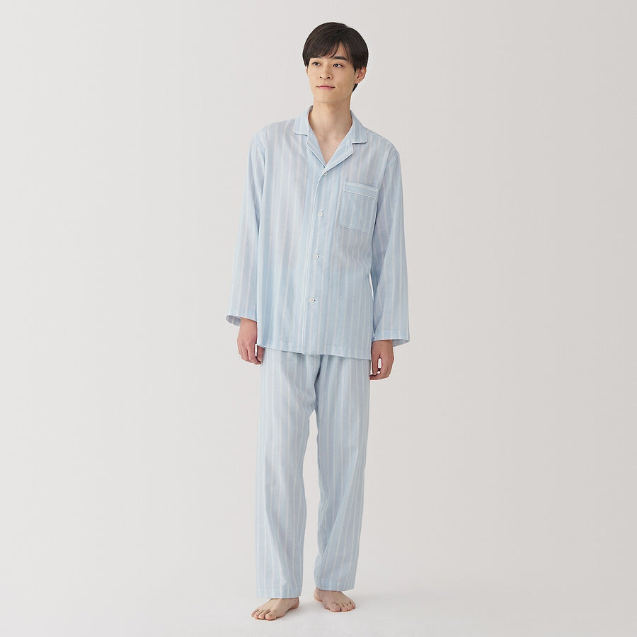 M's Side seamless Double gauze L/Slv pajamasM grey StripeXS