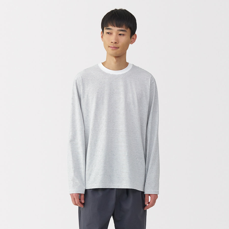 Jersey Striped Crewneck Striped Long Sleeve T-Shirt