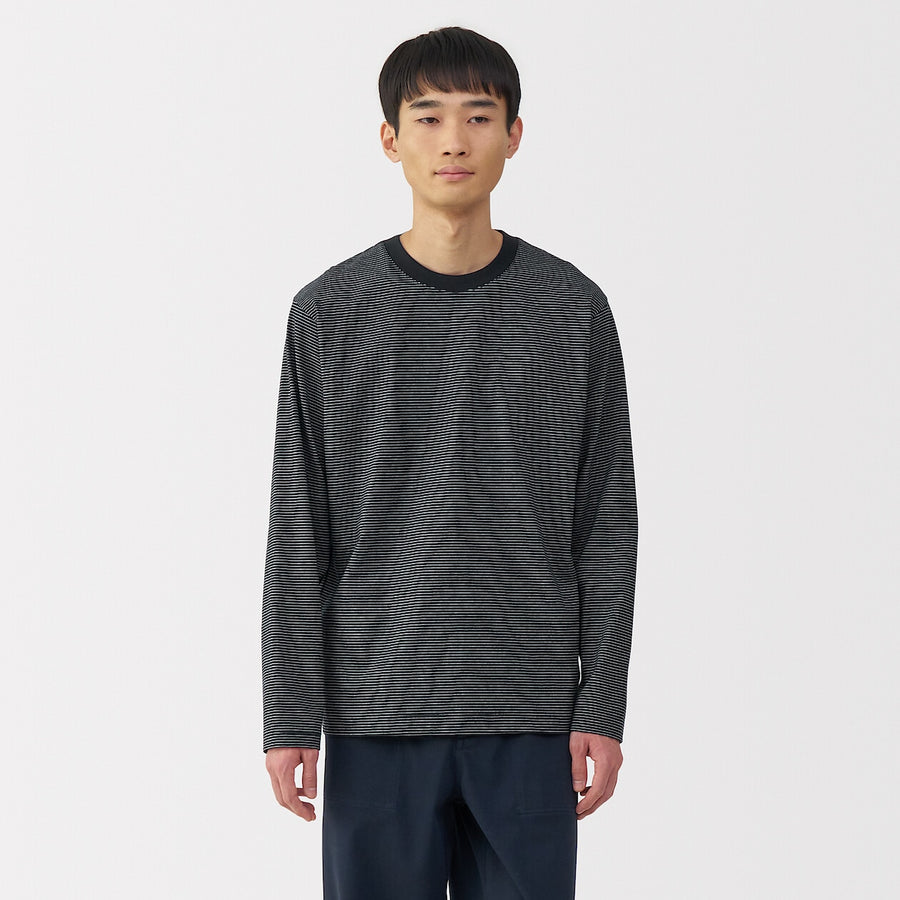 Jersey Striped Crewneck Striped Long Sleeve T-Shirt