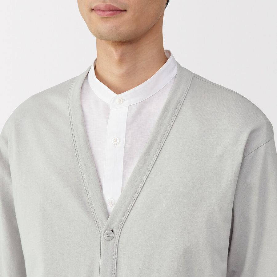 M's Washed jersey V neck cardigan(OS) Light greyXS