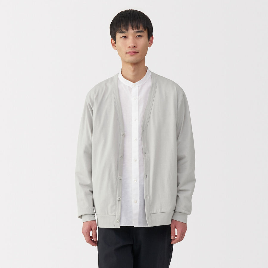 M's Washed jersey V neck cardigan(OS) Light greyXS