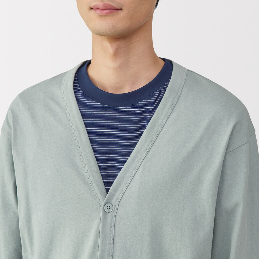 M's Washed jersey V neck cardigan(OS) Light greyXS