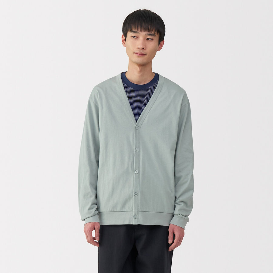 M's Washed jersey V neck cardigan(OS) Light greyXS