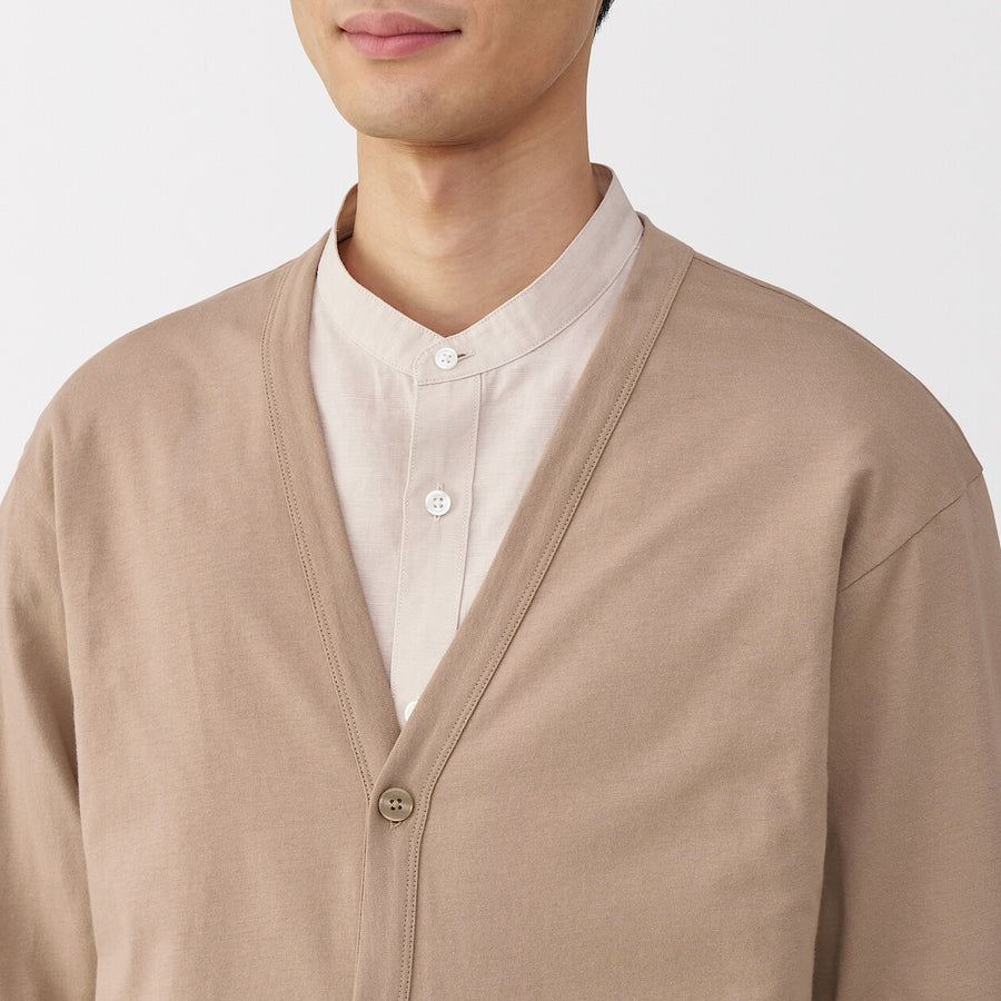 M's Washed jersey V neck cardigan(OS) Light greyXS
