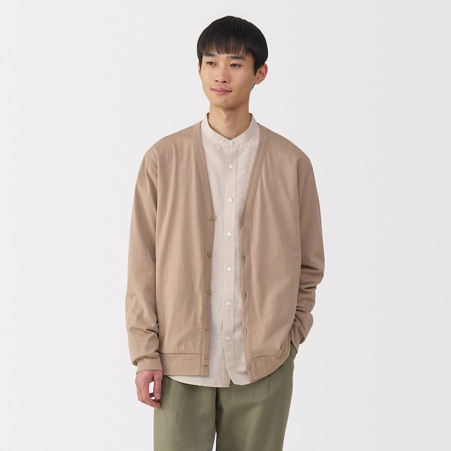 M's Washed jersey V neck cardigan(OS) Light greyXS