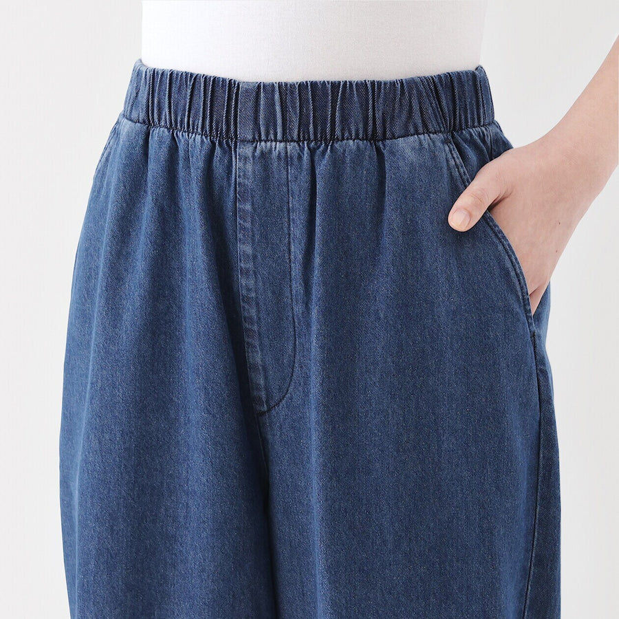 Washed Denim Easy Tapered Pants
