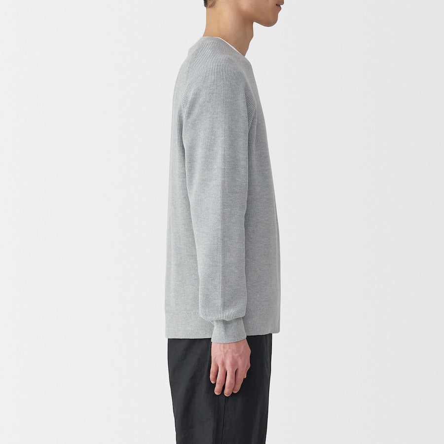 M's Washable ribbed crew neck sweater GreyXS