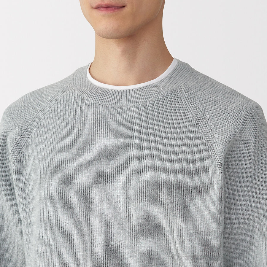 M's Washable ribbed crew neck sweater GreyXS