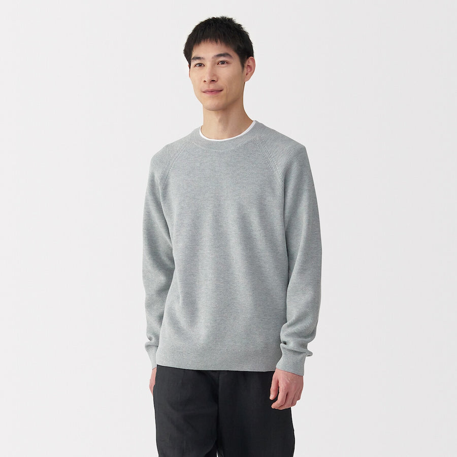 M's Washable ribbed crew neck sweater GreyXS