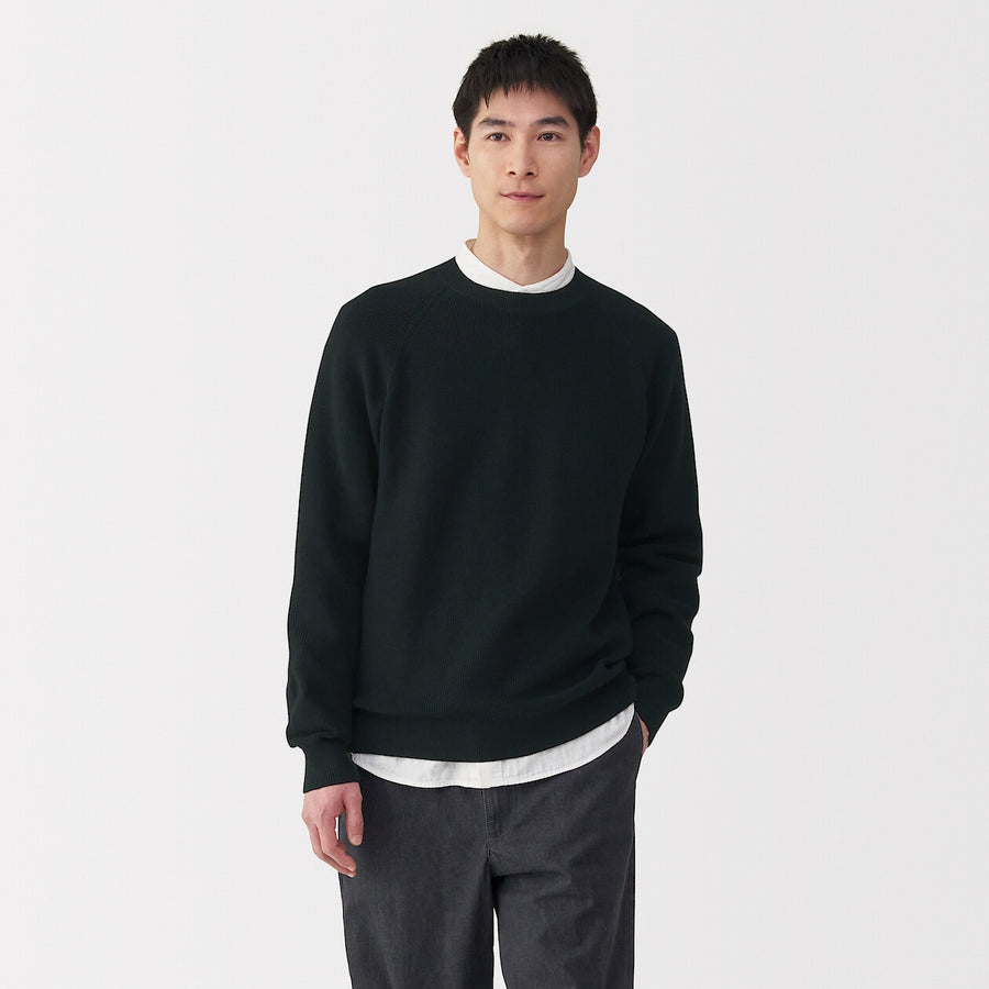 M's Washable ribbed crew neck sweater GreyXS