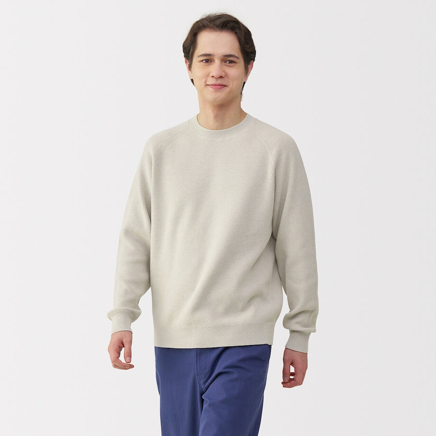 M's Washable ribbed crew neck sweater GreyXS