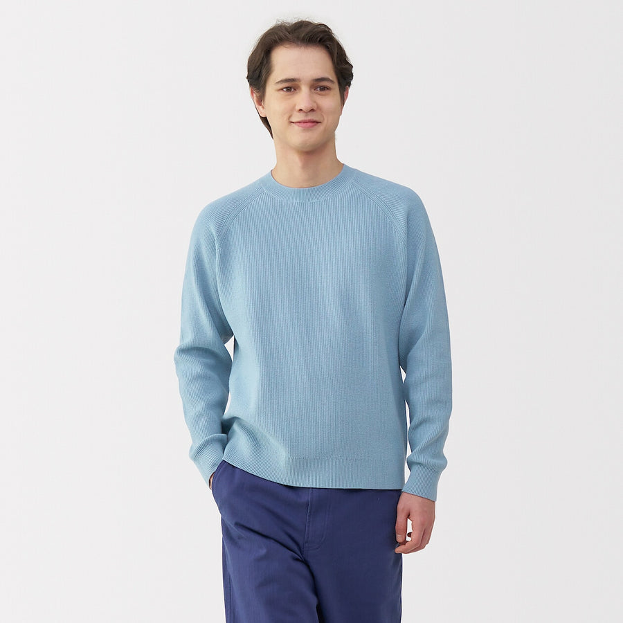 M's Washable ribbed crew neck sweater GreyXS