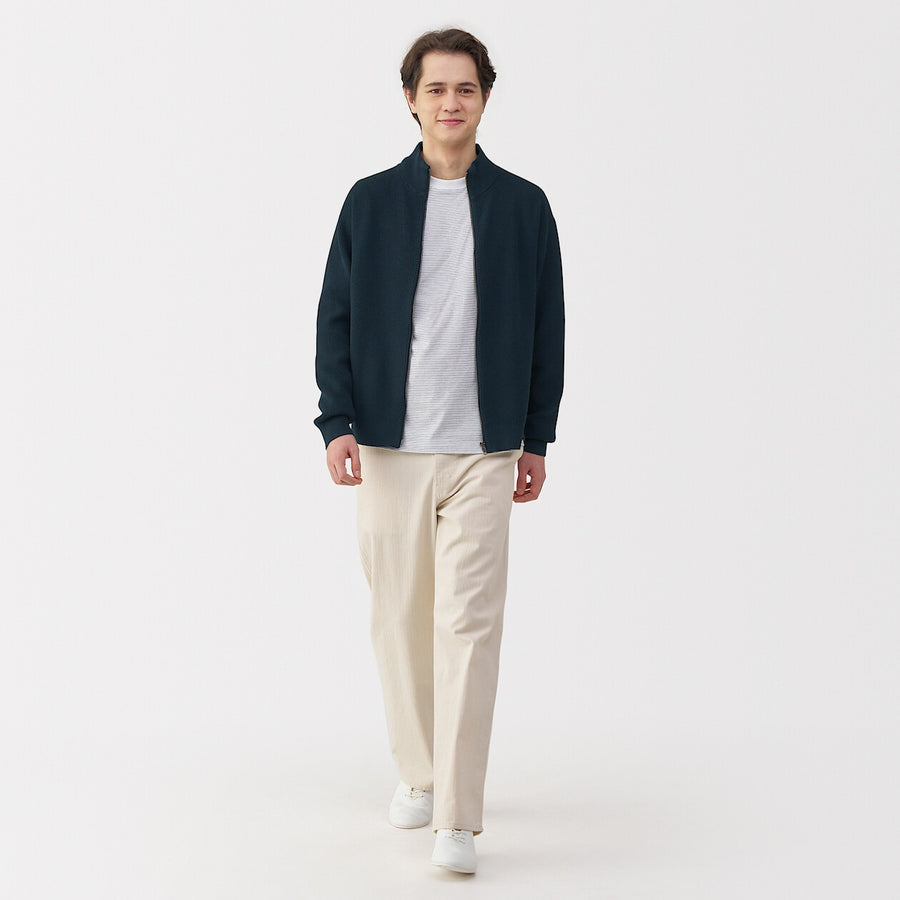M's Washable ribbed zip up cardigan Dark NavyXS