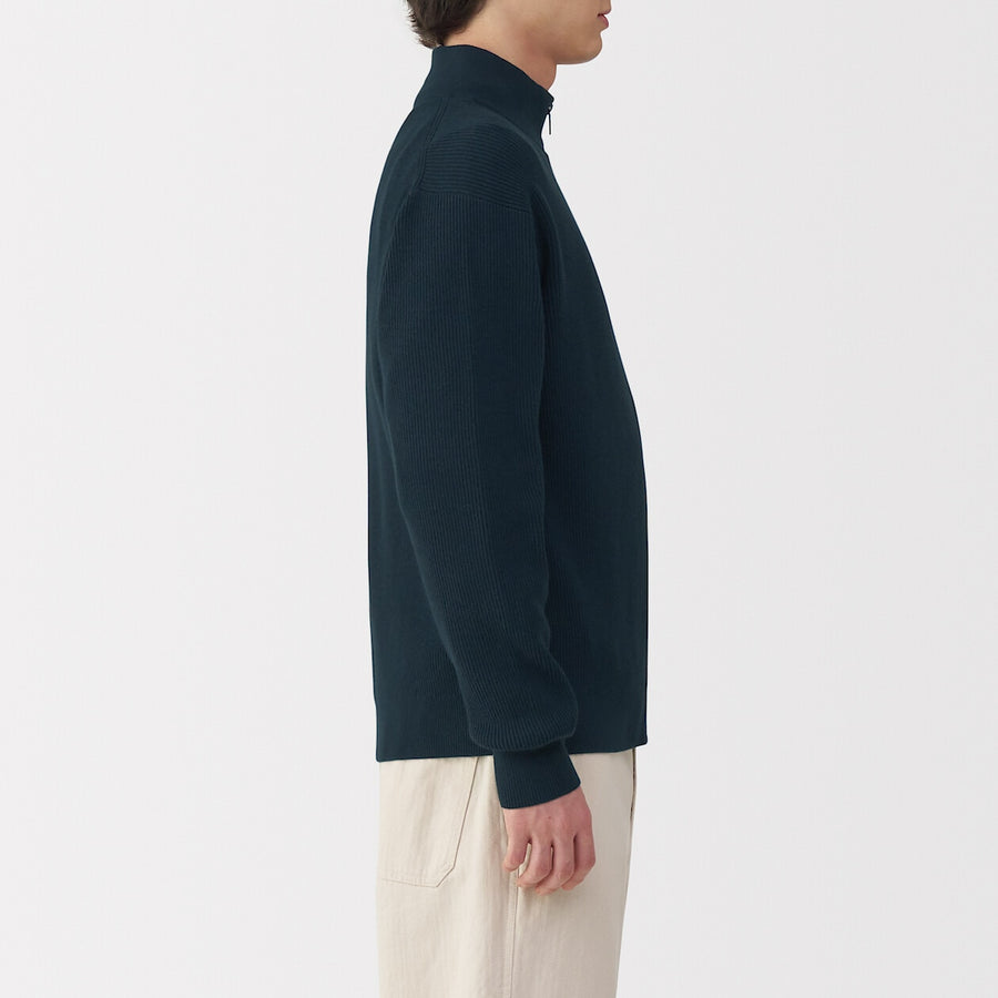M's Washable ribbed zip up cardigan Dark NavyXS