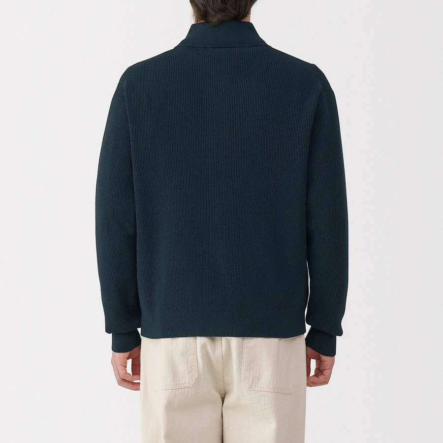M's Washable ribbed zip up cardigan Dark NavyXS