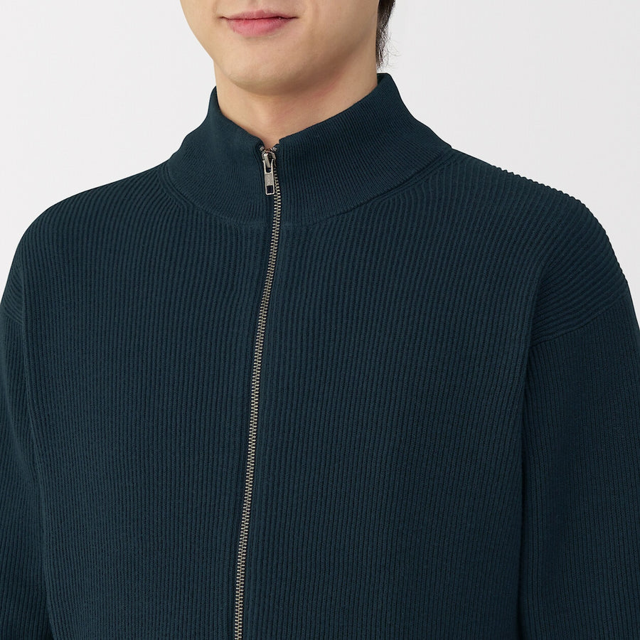 M's Washable ribbed zip up cardigan Dark NavyXS