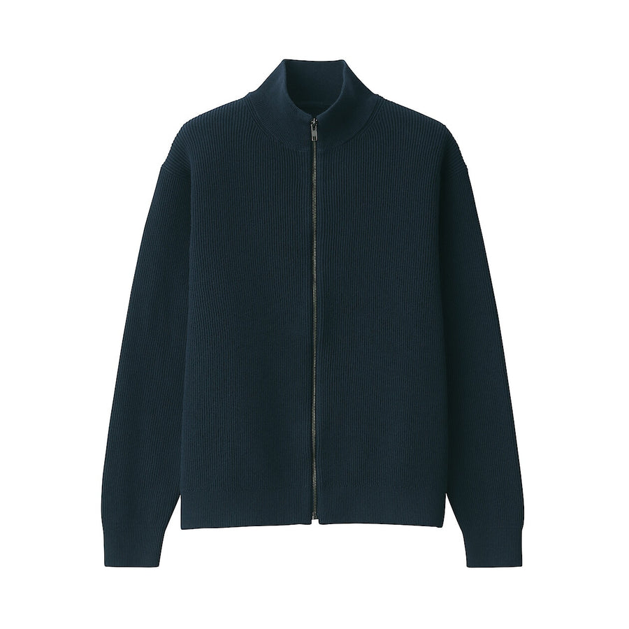 M's Washable ribbed zip up cardigan Dark NavyXS