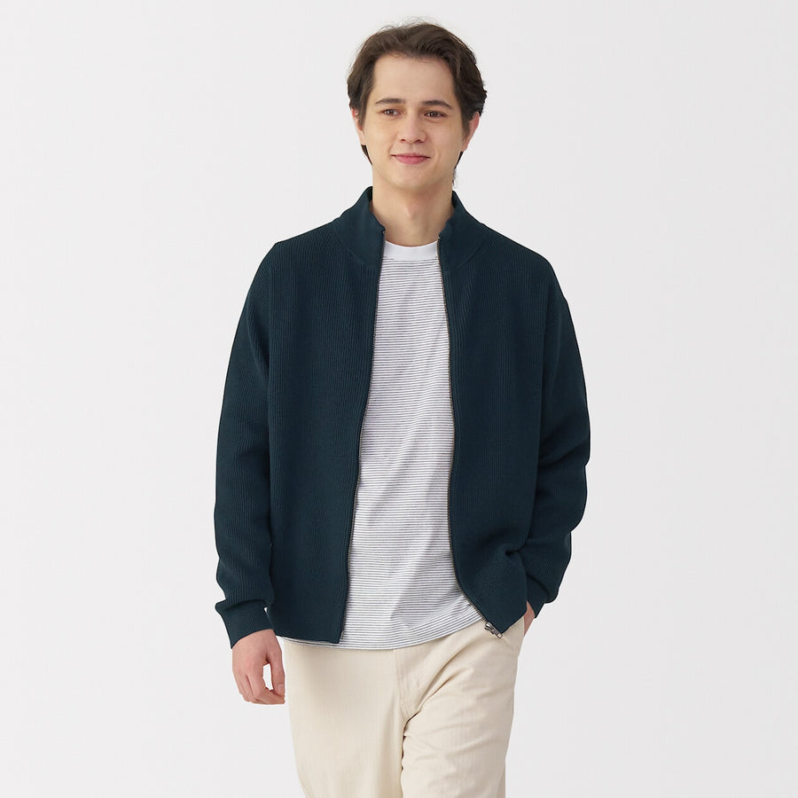 M's Washable ribbed zip up cardigan Dark NavyXS