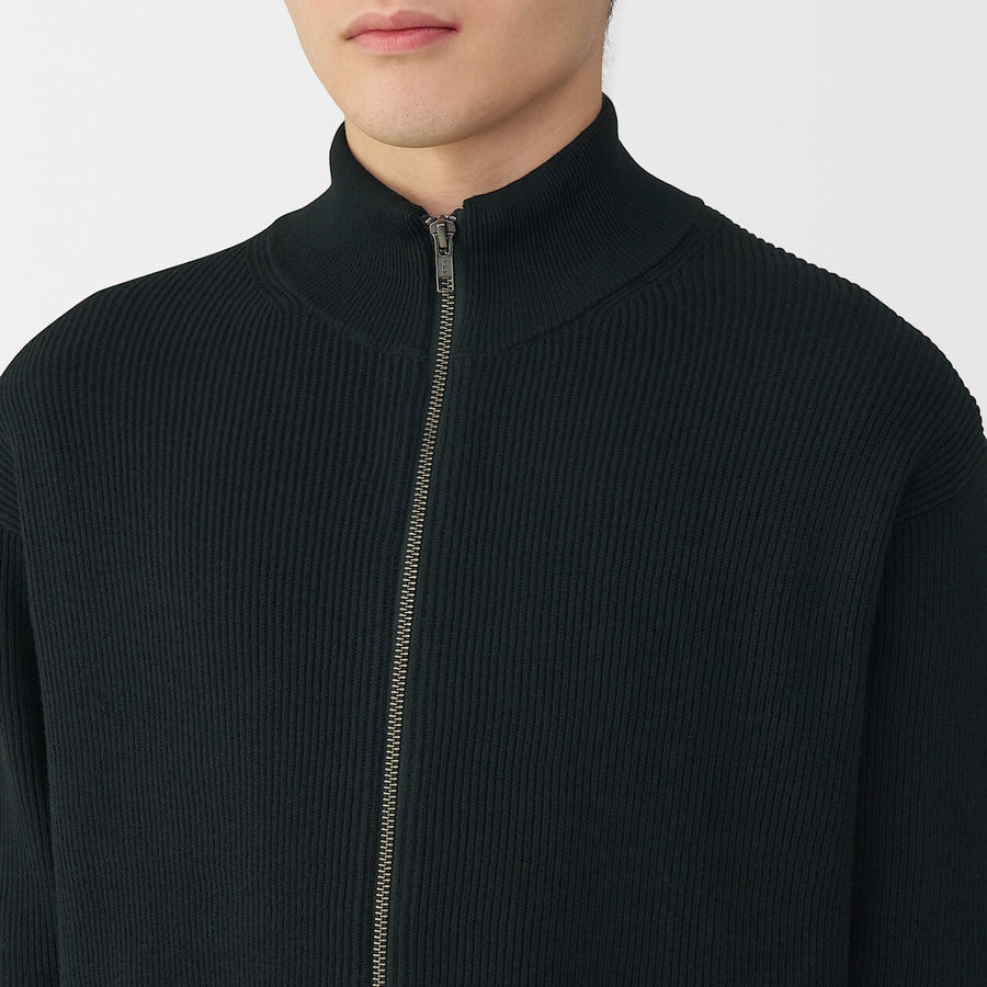 M's Washable ribbed zip up cardigan Dark NavyXS