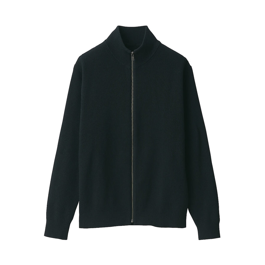 M's Washable ribbed zip up cardigan Dark NavyXS